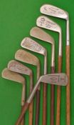 7x various irons and a putter (8) clubs incl left hand Hardy Leeds no.2 iron, Anderson Crown No.1