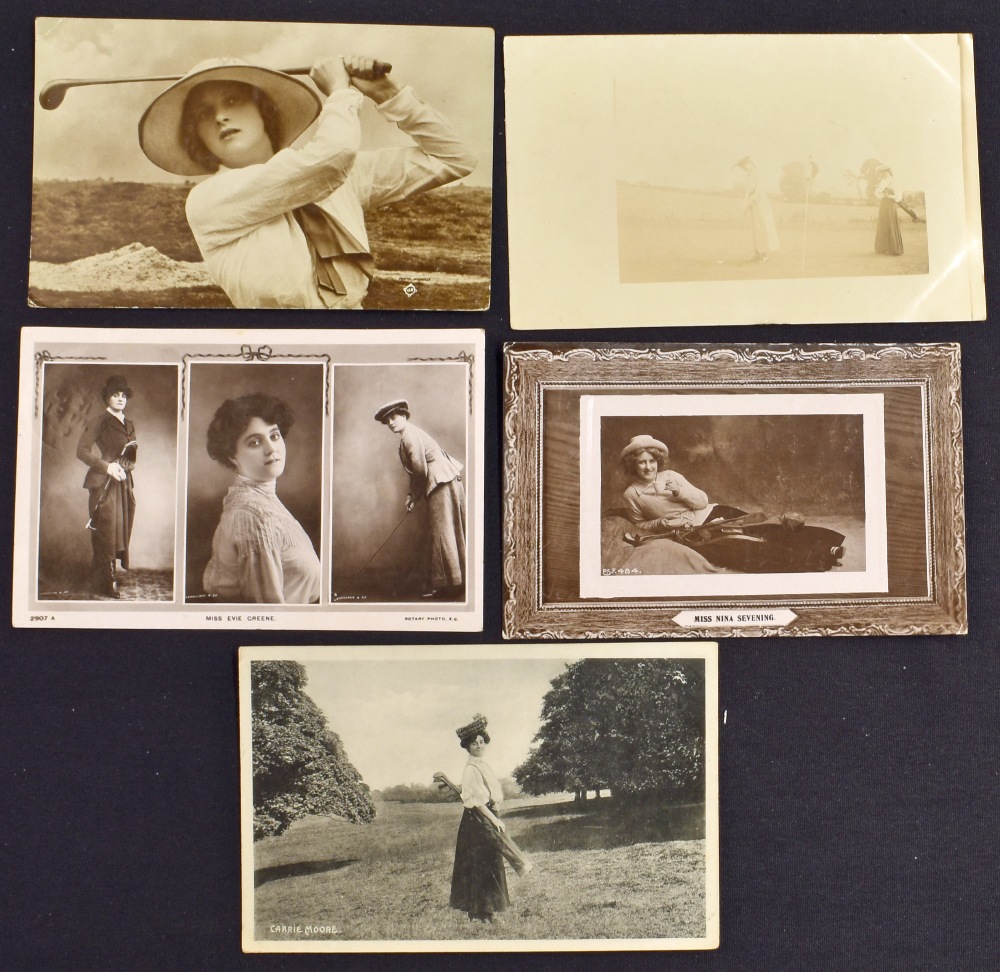 Collection of 46x early assorted women golfer real photo postcards – various poses and designs - Image 5 of 5