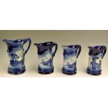 Group of 4 late 20th century Crown Devon Golfing Scene Jugs each in flow blue glaze titled Two heads