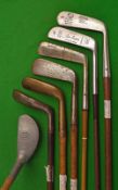 7x various assorted putters – Brown Vardon style drop toe with green heart shaft; Braid Mills
