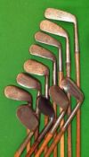 9x various assorted irons and a putter (10) – 5x niblicks makers in Nicoll, Tait and Gourlay,