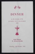 Rare and Interesting 1961 Ryder Cup Official PGA Dinner menu signed by Dai Rees Playing Captain –