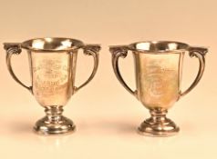 Two hallmarked silver golf trophy cups for Dean Wood Golf Club Ball & Pigot Cup both of similar