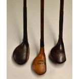 3x Assorted Golfing Scare Head Woods incl an exquisite small beech wood head driver with central