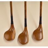 3x Fine Auchterlonie light stained persimmon playable woods – brassie and 2x spoons fitted with