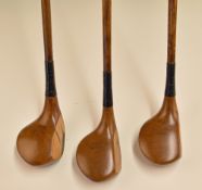 3x Fine Auchterlonie light stained persimmon playable woods – brassie and 2x spoons fitted with