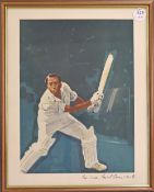 1990 Basil D’Oliveira signed Cricket Print limited edition 5/25 signed and dated to the border,