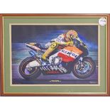 Motor Racing – Valentino Rossi ‘The Flying Doctor’ colour print limited edition 12/500 by RJ Heale