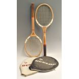 2x c1960s Dunlop ‘Maxply’ wooden tennis rackets both appear in original condition with regular