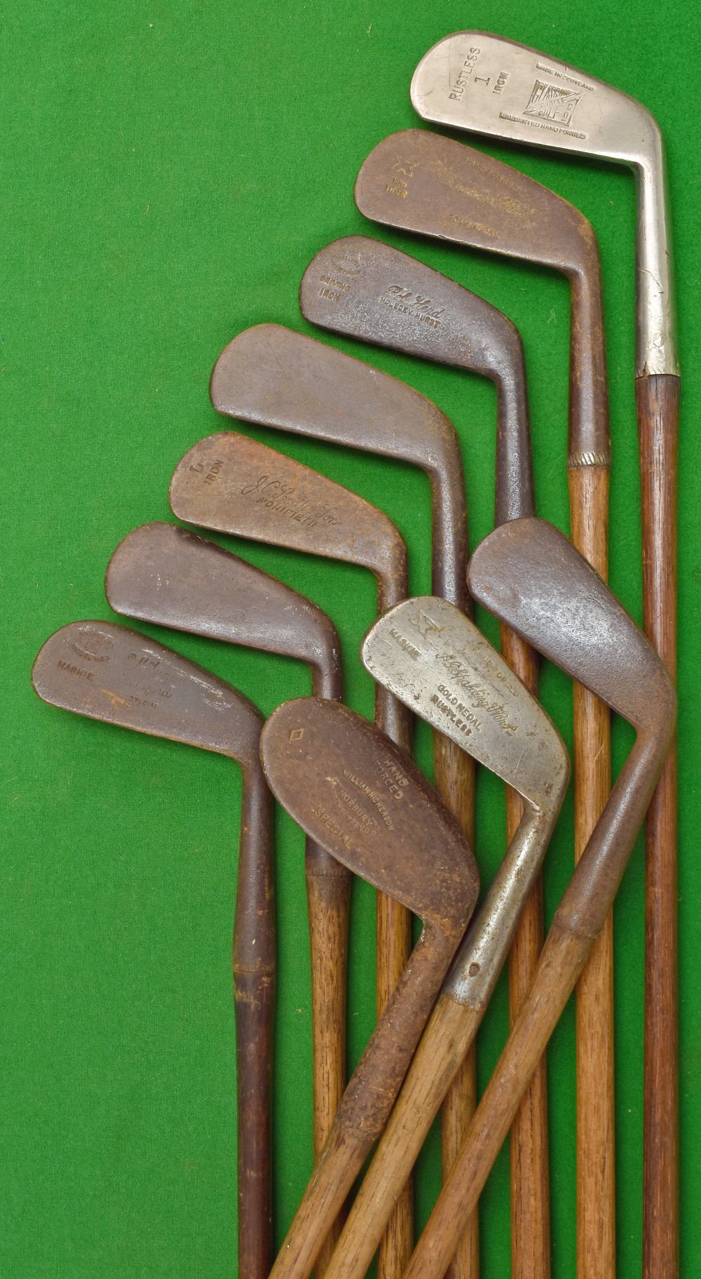 10x assorted mainly mid and long irons – Glasgow Golf Co no.1 iron rustless head, Bob Herd round