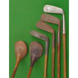 6x various golfing clubs – Faulkner Kennard GC baffie, small head Tait Elie driver, F Thomas Hilly