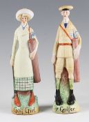 Pair of early 20th century Golfer Continental Bisque Figures one lady golfer titled ‘Golf Girl’, the