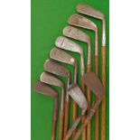 10x various irons - mid irons, mashies and lofters – by Smiths Pat Anti shank wing toe, Spalding,