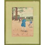 Elliot, Harry – hand coloured 19th c golfing scene – image 12” x 8.5” – mf&g overall 18.75” x 14.