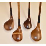 4x fine assorted playable persimmon woods – drivers, brassies and spoons – by makers Forgan,