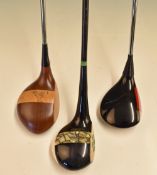 3x Classic Golf Clubs – Early 1930s A H Scott Crown Model striped top persimmon driver; an