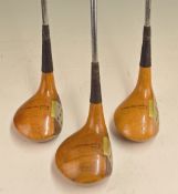 3x good Macgregor Tourney MTW2 Persimmon Woods – Nos 1-4-5 woods light stained with central alloy