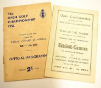1952 Official Open Golf Championship programme and additional separate coloured course plan (2) –
