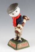 Early Dunlop Caddy papier-mâché golf ball advertising figure-mounted on naturalistic splayed base