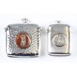 2x Edwardian Hallmarked Silver Golf Vesta Cases – one with planished finish with gold coloured