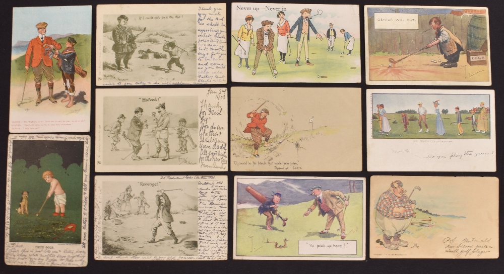 Collection of 25 early golfing humour postcards – incl Herriot Golf Series, Reliable Series, John