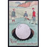 Scarce Springvale Bramble golf ball advertising coloured postcard - titled “The Kite-where did it