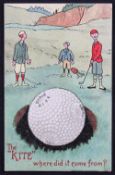 Scarce Springvale Bramble golf ball advertising coloured postcard - titled “The Kite-where did it