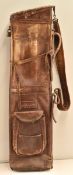 Large leather oval golf club bag - 2 good size pockets, umbrella strap, original leather and