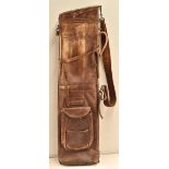 Large leather oval golf club bag - 2 good size pockets, umbrella strap, original leather and