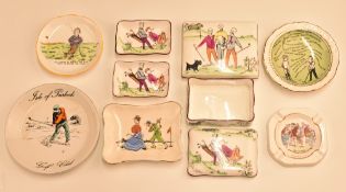 Golfing Ceramic Selection to include Crown Staffordshire lidded box, 2x small pin dishes and another