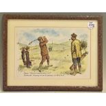 Set of Six Humorous Coloured Golfing prints by artist R Bailey– all with annotations and including