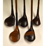 5x Assorted Socket Head Woods to include 4x drivers featuring a stripe top by H Barnes, a golden