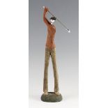 Large Resin Abstract Golfer Figure with metal head and club, height 43cm, unnamed