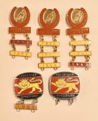 Leicester Speedway Enamel Badges 1950 and 1968 in gold and silver colours, makers; include Fattorini