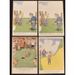 4x Guinness golfing advertising postcards – with artworks by Bateman, printed by Alex Thom & Co Ltd,