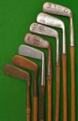 7x various metal and brass blade putters – Gibson Kinghorn blade, Mussel back blade, Tom Watt