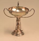 Hallmarked silver golf cup having 3 handles on a 3 club pedestal, hallmarked Birmingham 1956 with
