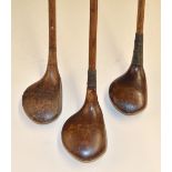 3x various medium/large socket head woods - W Andrews Dorking large head spoon, and 2x drivers