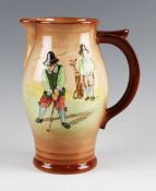 Royal Doulton Golfing Kingsware series ware quart pitcher c1930s - light coloured finish with