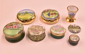 Enamel golfing selection – to include 2x brass edged paperweights, one Halcyon Days and the other