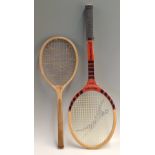 c1960s Slazenger ‘Firepower’ wooden tennis racket with leather grip appears in good condition