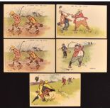 Collection of 7x Kinsella Humorous Golfing and one cricketing Postcards from the early 1900s (8) –