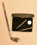 Silver Golf Ball marker and tee pencil set pencil marked sterling silver with marker having