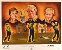 Arnold Palmer Gary Player & Jack Nicklaus Open Golf Champions- signed Giclee golf print – titled “
