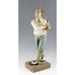 Large Walter Hagen golfing figure by Peter Mook – typical poise at the end of his swing – mounted on