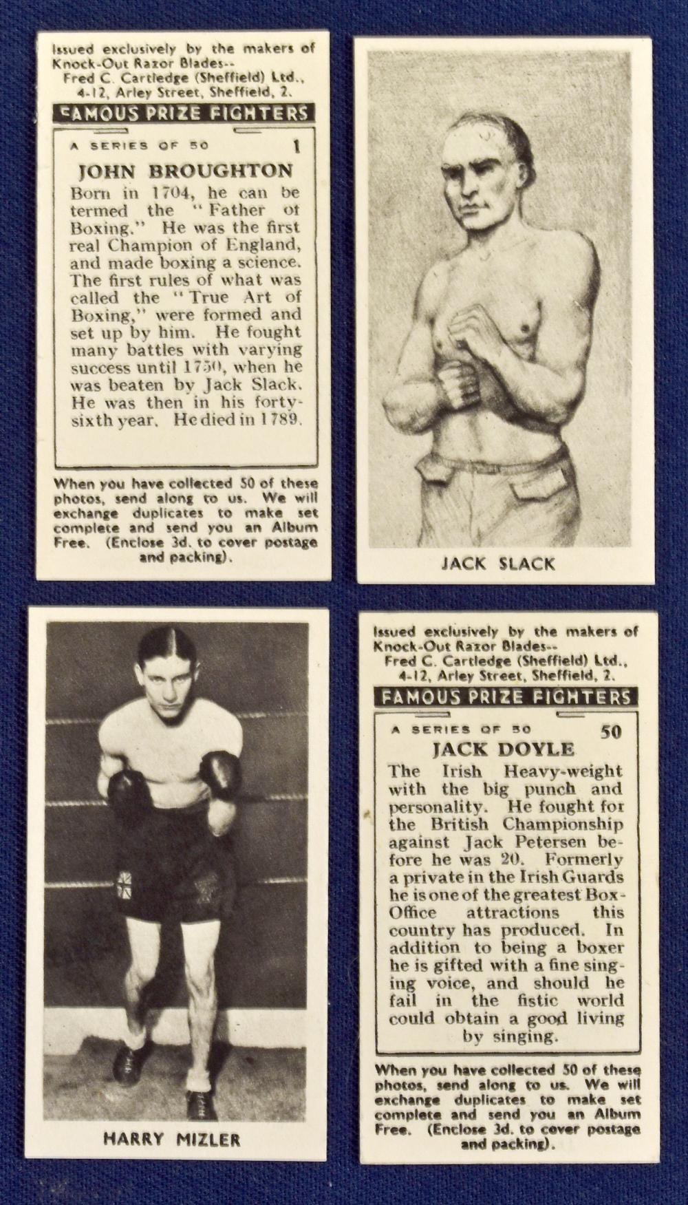 Boxing – F C Cartledge (Knock Out Razor Blades) Famous Prize Fighters Cigarette Cards complete set