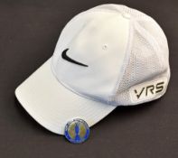 Rare Francesco Molinari Open Golf Champion’s 2014 personal enamel players badge and Nike worn cap –