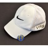 Rare Francesco Molinari Open Golf Champion’s 2014 personal enamel players badge and Nike worn cap –