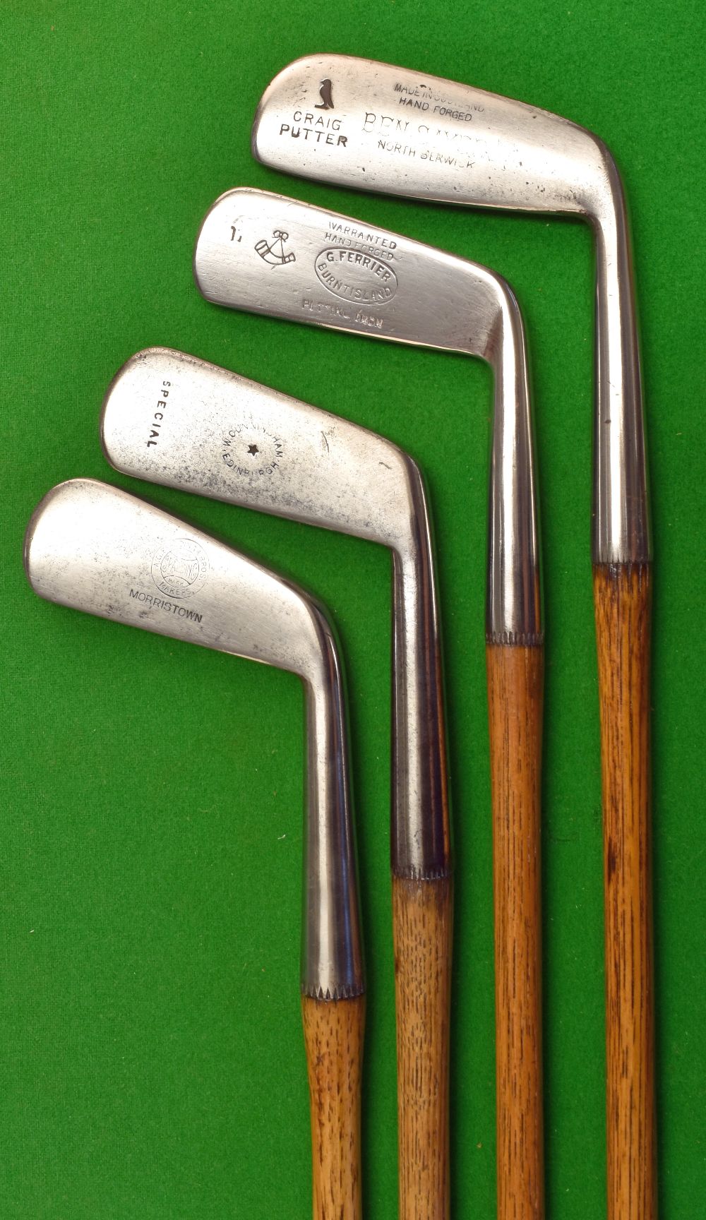 Collection of 4 straight blade metal head putters - Ben Sayers Craig Model; G Ferrier Burntisland