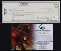 Rare Ben Hogan signed cheque – official Ben Hogan, Bank One Forth Worth signed cheque for $492.42